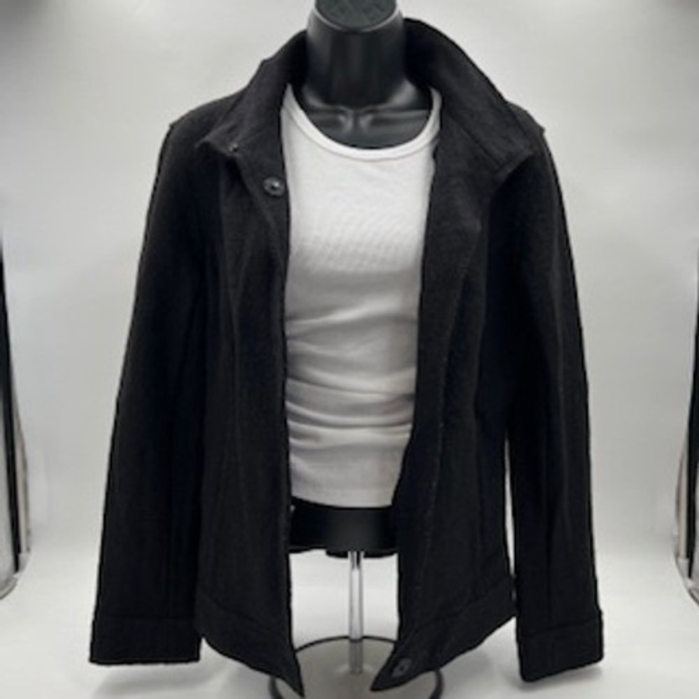 Lafayette 148 New York Womens black 100% Boiled Wool Stand Collar Jacket Size 6